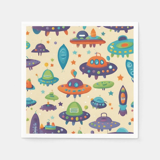 Kids birthday party alien spaceship napkins (Front)