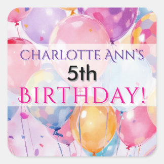 Kids Birthday Party Balloon Favour Supplies Square Sticker