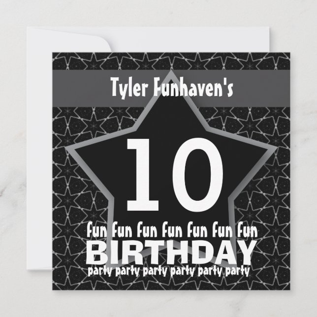 Kids Birthday Party Black and Silver STAR W201 Invitation (Front)
