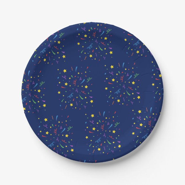 Kid's Birthday Party Blue Confetti Paper Plate (Front)