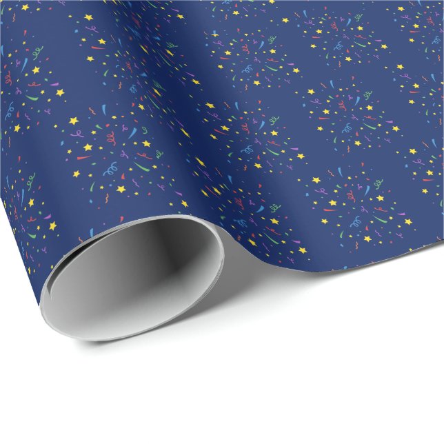Kid's Birthday Party Blue Confetti Wrapping Paper (Roll Corner)
