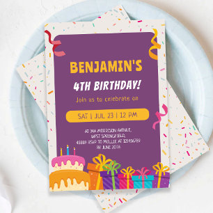 Kids Birthday Party Cake And Gifts Design Birthday Invitation