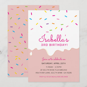 KIDS BIRTHDAY PARTY cake frosting drips sprinkles Invitation
