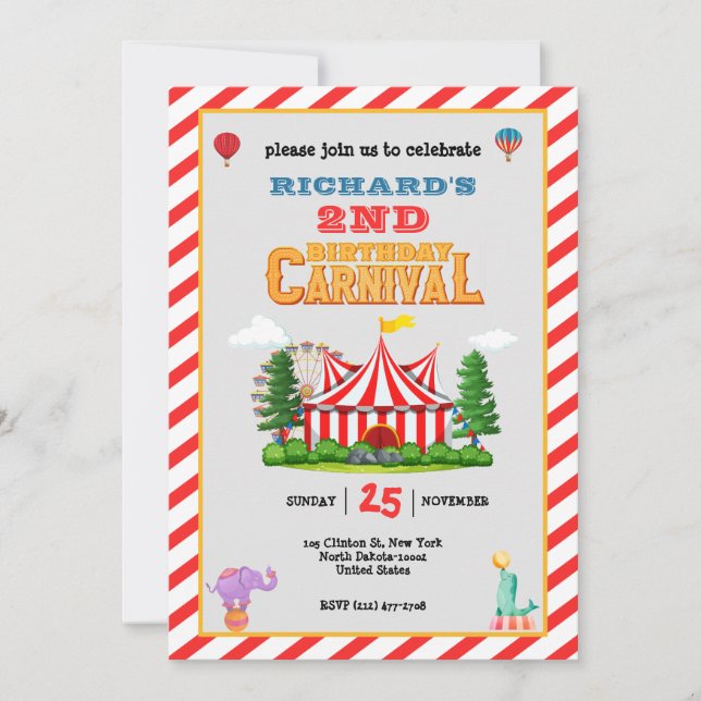 Kid's Birthday Party Circus carnival Theme Invitation (Front)