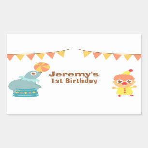 Kids Birthday Party - Circus Clown and Sea Lion Rectangular Sticker