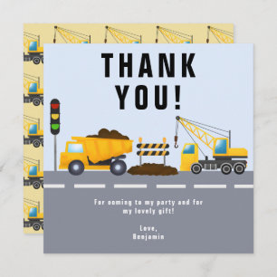 Kid's Birthday Party Construction Truck Thank You Card