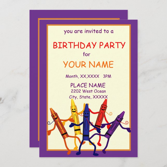 Kids Birthday Party Crayon Design Invitation (Front/Back)