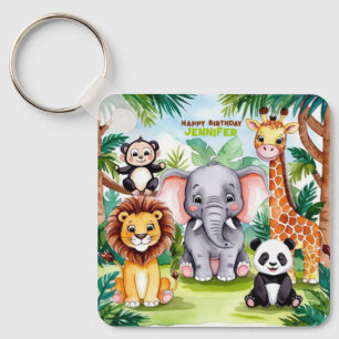 Kids Birthday Party Cute Animals Safari Jungle Key Ring