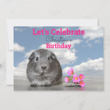 Kid's Birthday Party Cute Guinea Pig Pink Flowers