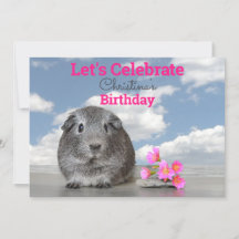 Kid's Birthday Party Cute Guinea Pig Pink Flowers