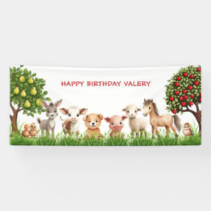 Kids Birthday Party Farm Animals Banner