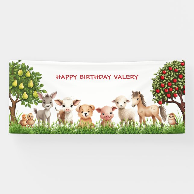 Kids Birthday Party Farm Animals for Girl Banner (Horizontal)