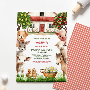 Kids Birthday Party Farm Animals for Girl Invitation