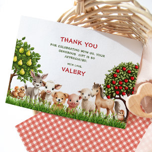 Kids Birthday Party Farm Animals for Girl Thank You Card