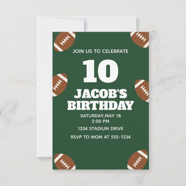 Kids Birthday Party -Football Boys Birthday Invite (Front)