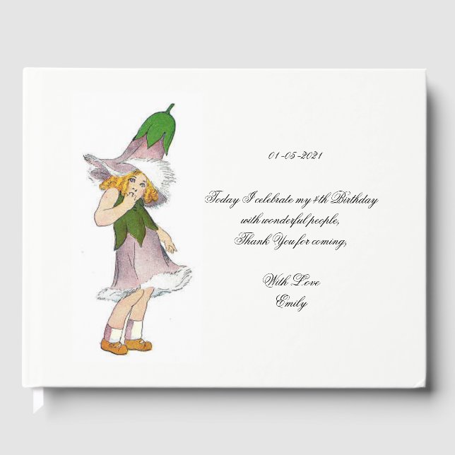 Kids Birthday Party Gentian Cute Flower Girl Guest Book (Front)
