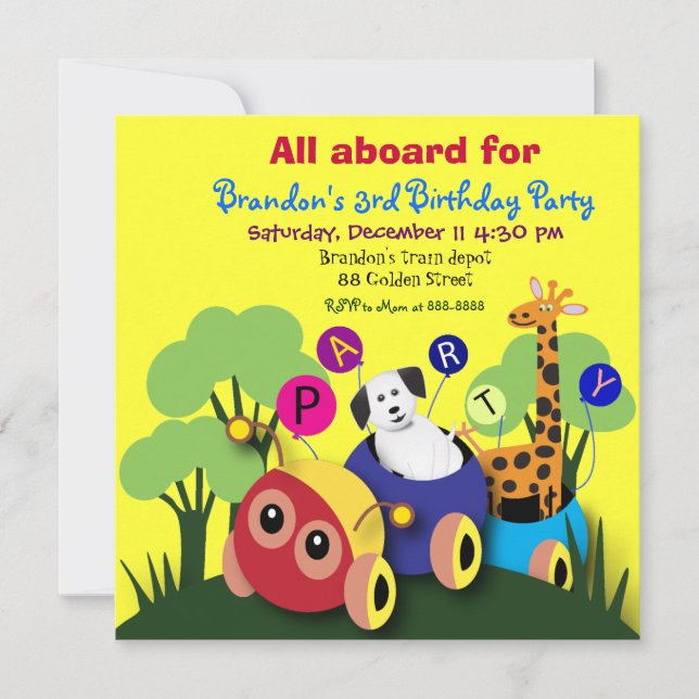 Kids birthday Party Invitation 050: Fun Train (Front)