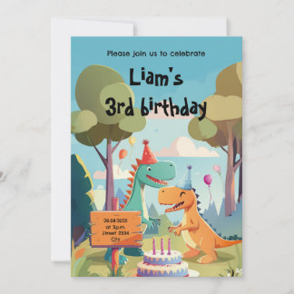 Kids Birthday Party Invitation Dinosaurs Dinos