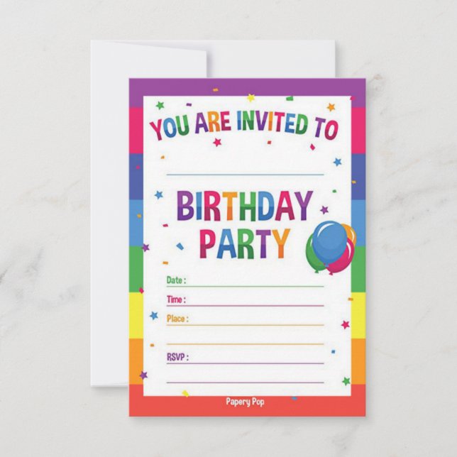 Kids Birthday Party Invitations for Boys or Girls (Front)
