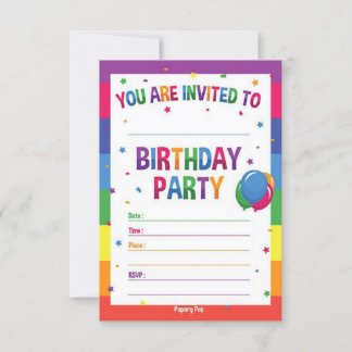 Kids Birthday Party Invitations for Boys or Girls