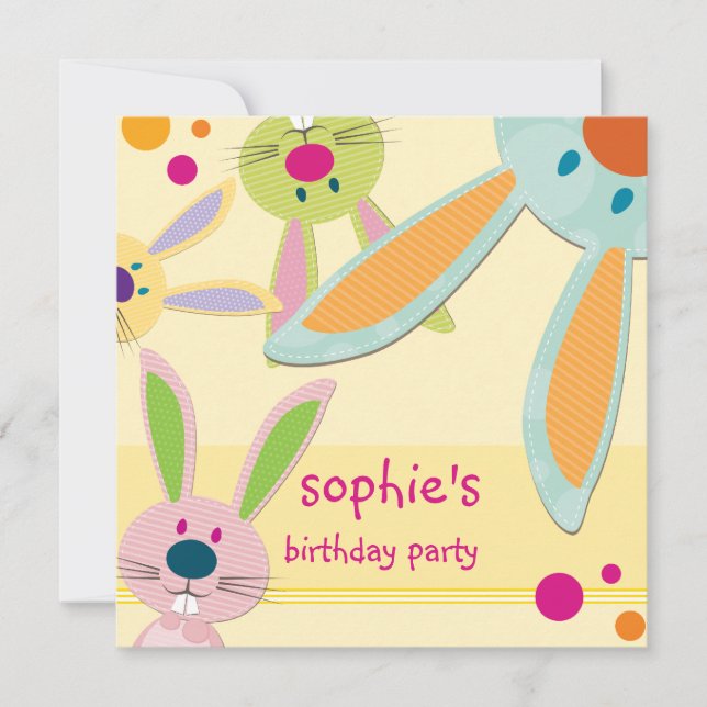 KIDS BIRTHDAY PARTY INVITE cute bunny's peeking (Front)