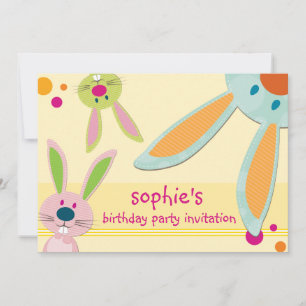 KIDS BIRTHDAY PARTY INVITE cute bunny's peeking