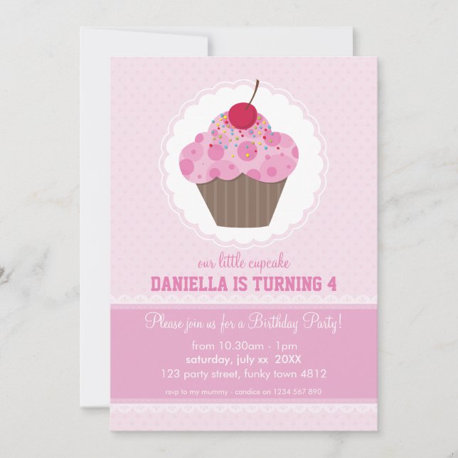 KIDS BIRTHDAY PARTY INVITE cute cupcake design (Front)