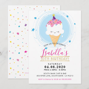KIDS BIRTHDAY PARTY INVITE kawaii icecream cone