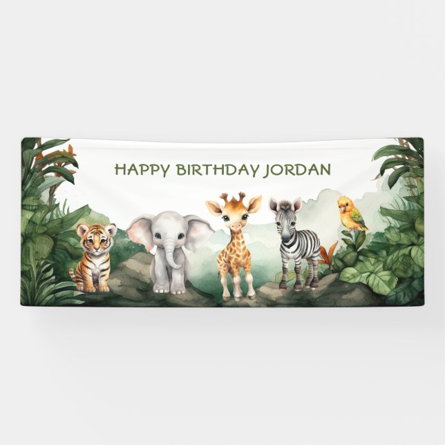 Kids Birthday Party Jungle Safari Animals for Boy Banner (Horizontal)