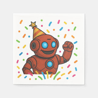 Kids Birthday Party Napkin – Red Robot Theme