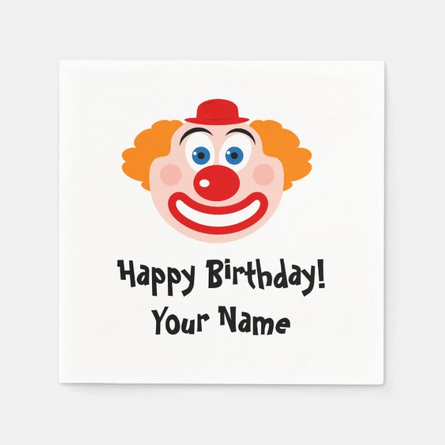 Kid's Birthday party napkins with funny clown face (Front)