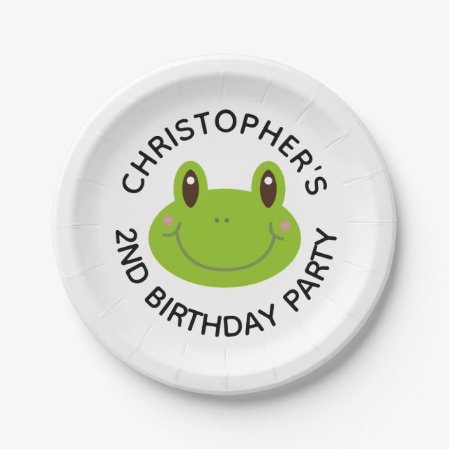Kids Birthday Party Personalised Frog Paper Plate (Front)