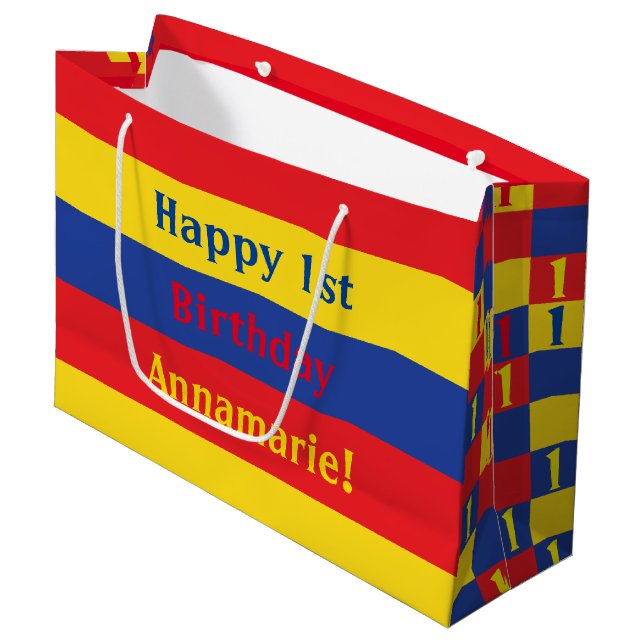 Kids Birthday Party Primary Colours Large Gift Bag (Front Angled)