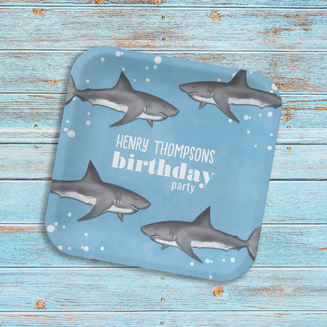 Kids Birthday Party Sharks Custom Paper Plate (Creator Uploaded)