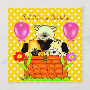 Kid's Birthday Party Spot Cats Dogs friends 4 Invitation