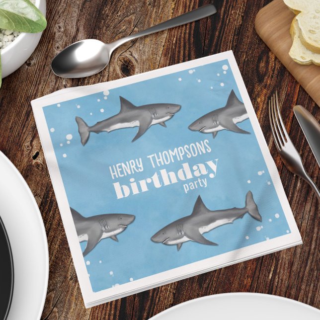 Kid's Birthday Party Summer Sharks Custom Napkin (Creator Uploaded)