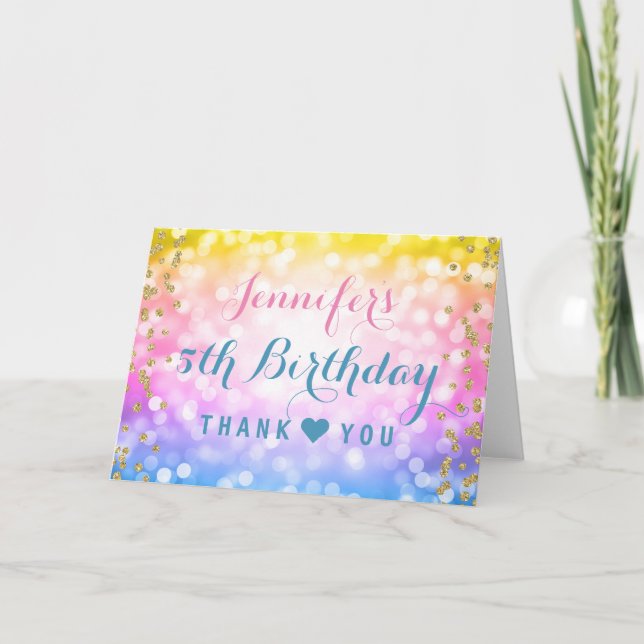 Kids Birthday Party Thank You Unicorn Rainbow Card (Front)