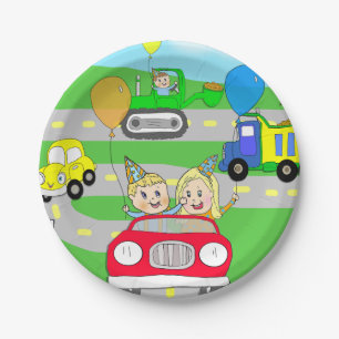 Kid's Birthday Party Trucks, Tractors and Cars Paper Plate