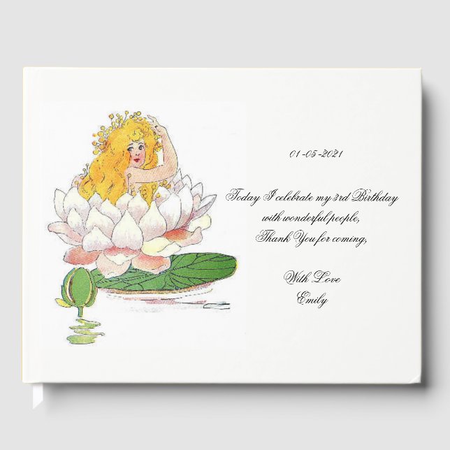 Kids Birthday Party Water Lily Cute Flower Girl Guest Book (Front)