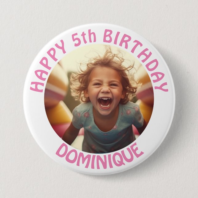 Kids Birthday Photo Button With Name And Age (Front)