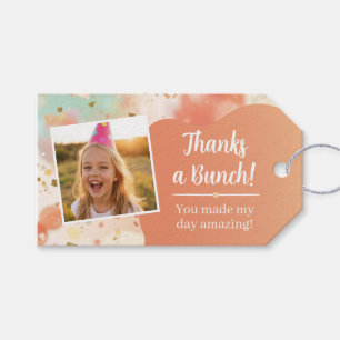 Kids Birthday Photo Thanks a Bunch Pastel Confetti Gift Tags