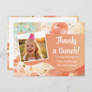 Kids Birthday Photo Thanks a Bunch Pastel Confetti Postcard