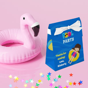 Kids Birthday Pool Party Cute Custom Brunette Girl Favour Box