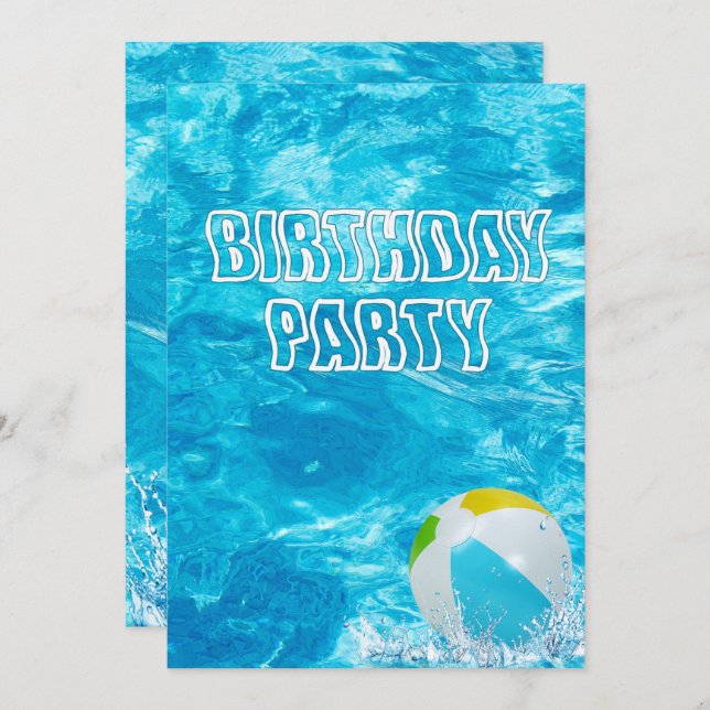 Kid's Birthday Pool Party Invite (Front/Back)