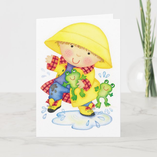 Kid's birthday raincoat frog custom card (Front)