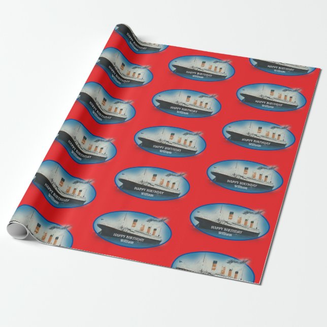 Kids Birthday Red Personalised Titanic Wrapping Pa Paper (Unrolled)
