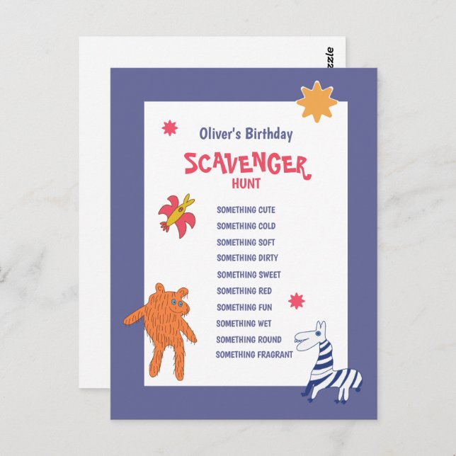 Kids Birthday Scavenger Hunt Game Postcard (Front/Back)