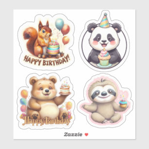 Kids Birthday Stickers, Animal Birthday Stickers