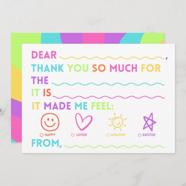 Kids Birthday Thank You Cards | Fill In The Blank  (Front/Back)
