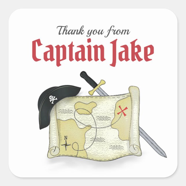 Kid's Birthday Thank You Cute Colourful Pirate  Square Sticker (Front)